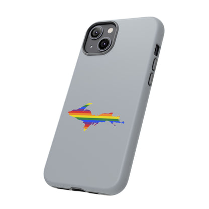 Michigan Upper Peninsula Tough Phone Case (Silver w/ UP Pride Flag Outline) | Apple iPhone