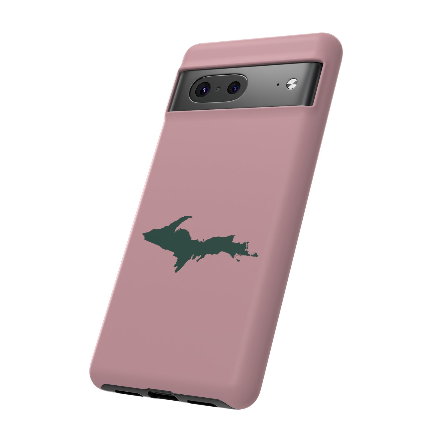 Michigan Upper Peninsula Tough Phone Case (Cherry Blossom Pink w/ Green UP Outline) | Samsung & Pixel Android