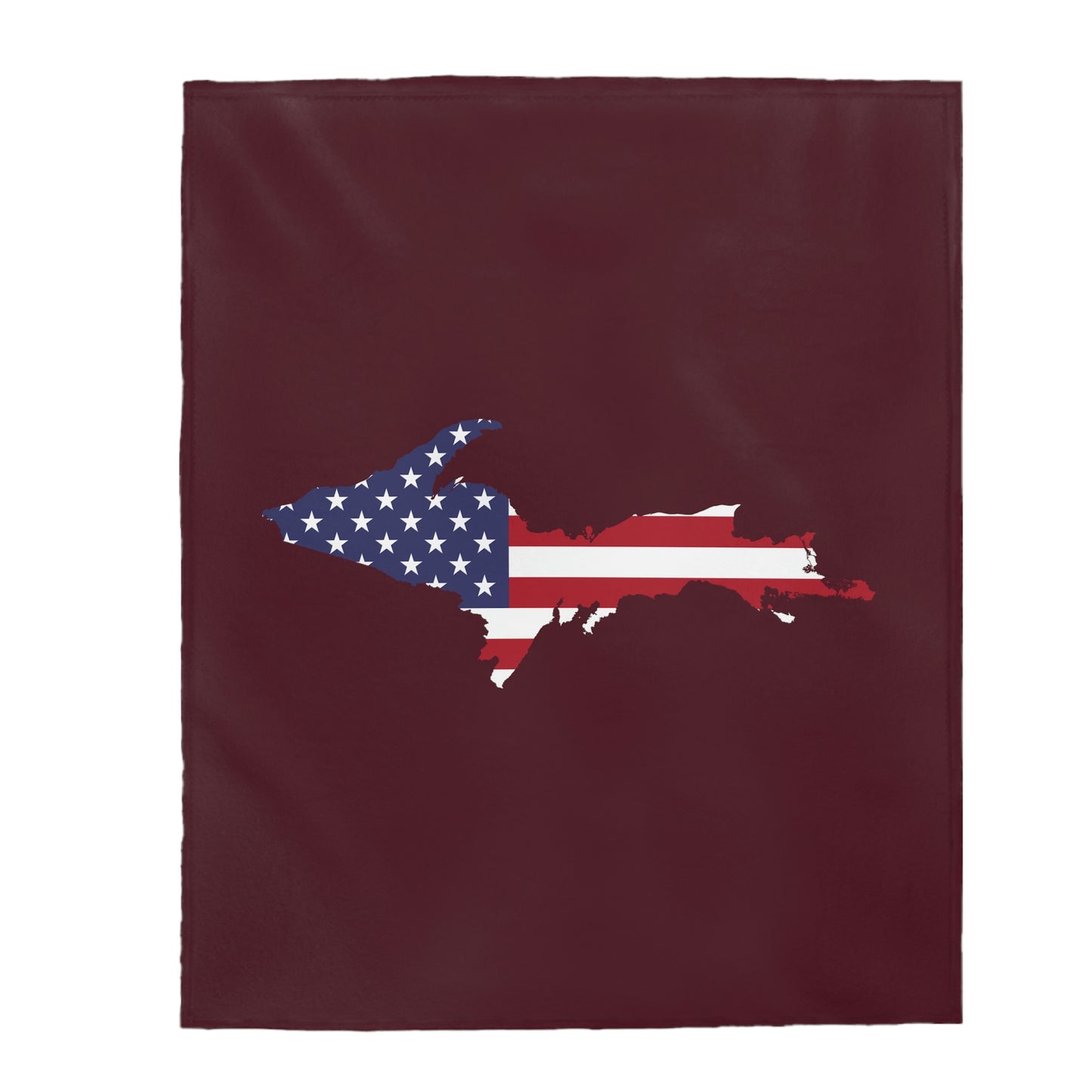 Michigan Upper Peninsula Plush Blanket (w/ UP USA Flag Outline) | Old Mission Burgundy