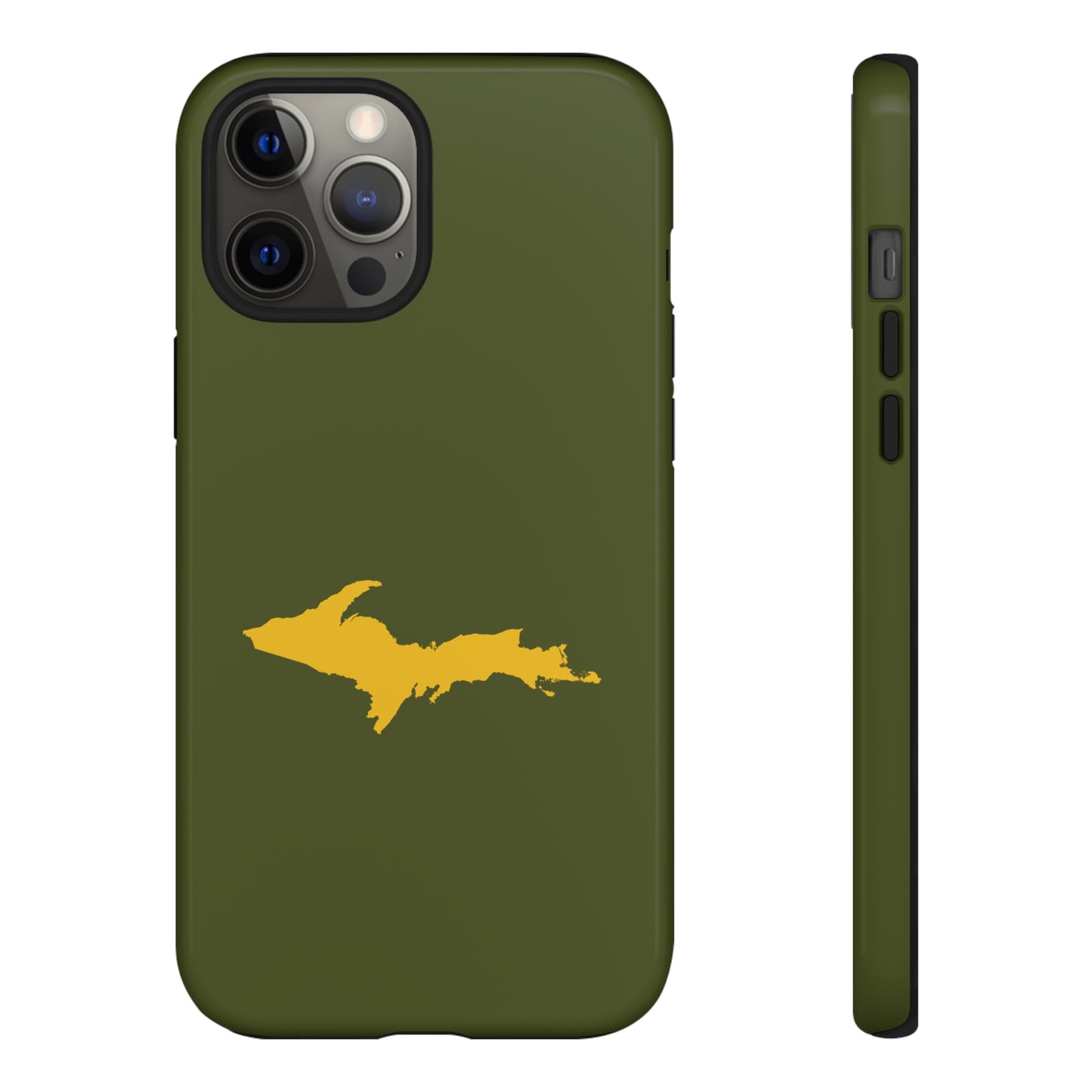 Michigan Upper Peninsula Tough Phone Case (Army Green w/ Gold UP Outline) | Apple iPhone