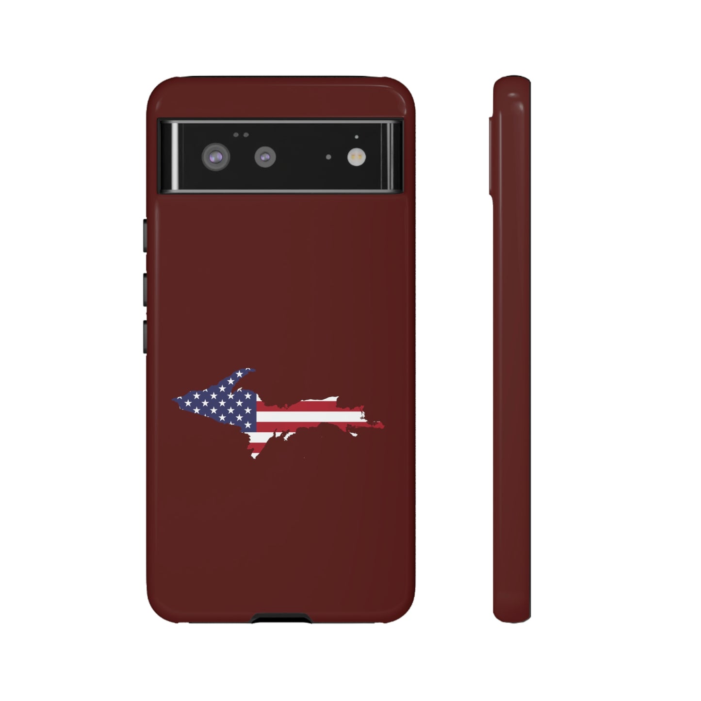 Michigan Upper Peninsula Tough Phone Case (Cherrywoold Color w/ UP USA Flag Outline) | Samsung & Pixel Android