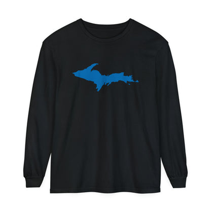 Michigan Upper Peninsula Garment-Dyed T-Shirt (w/ Azure UP Outline) | Unisex Long Sleeve