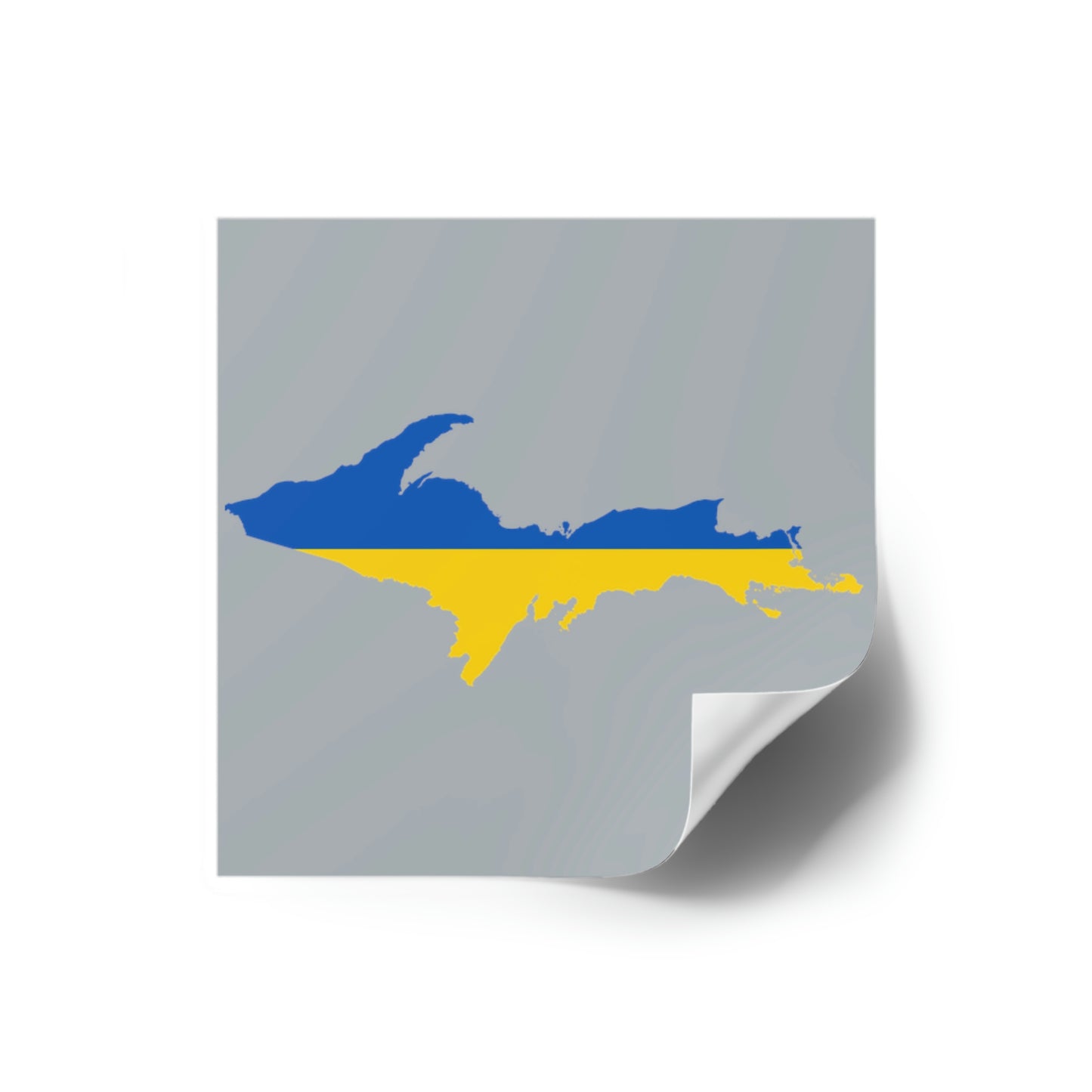 Michigan Upper Peninsula Square Sticker (Silver w/ UP Ukraine Flag Outline) | Indoor/Outdoor