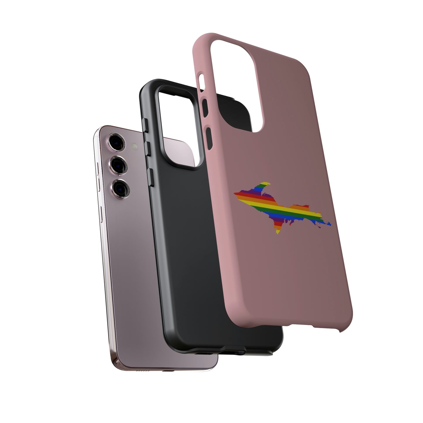 Michigan Upper Peninsula Tough Phone Case (Cherry Blossom Pink w/ UP Pride Flag Outline) | Samsung & Pixel Android