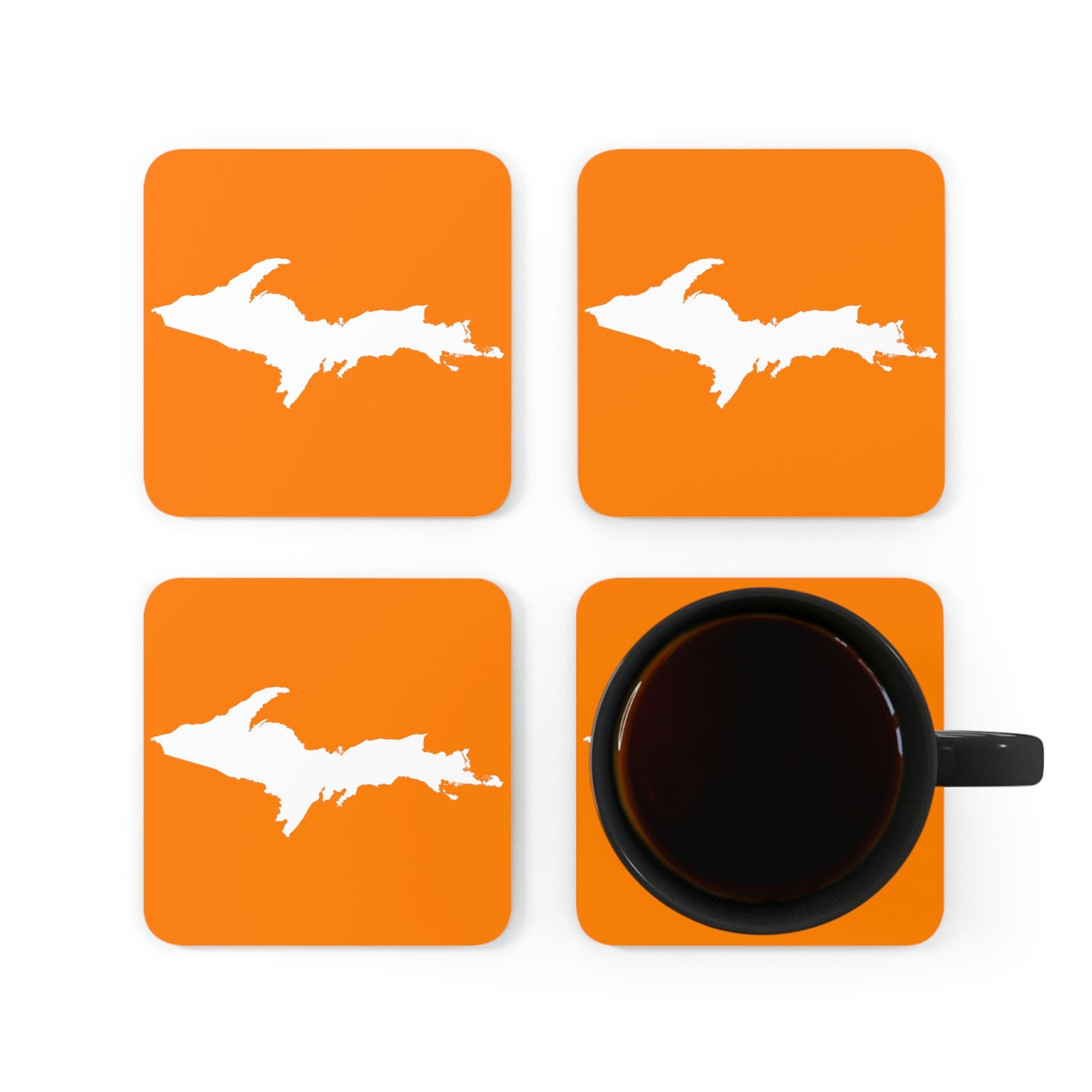 Michigan Upper Peninsula Coaster Set (Orange w/ UP Outline) | Corkwood - 4 pack