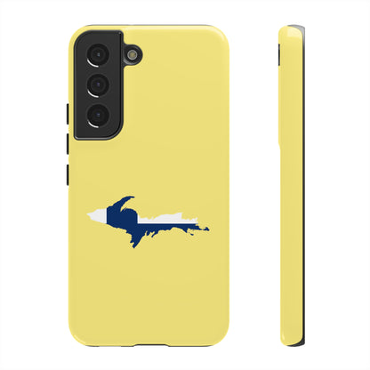 Michigan Upper Peninsula Tough Phone Case (Yellow Cherry Color w/ UP Finland Flag Outline) | Samsung & Pixel Android