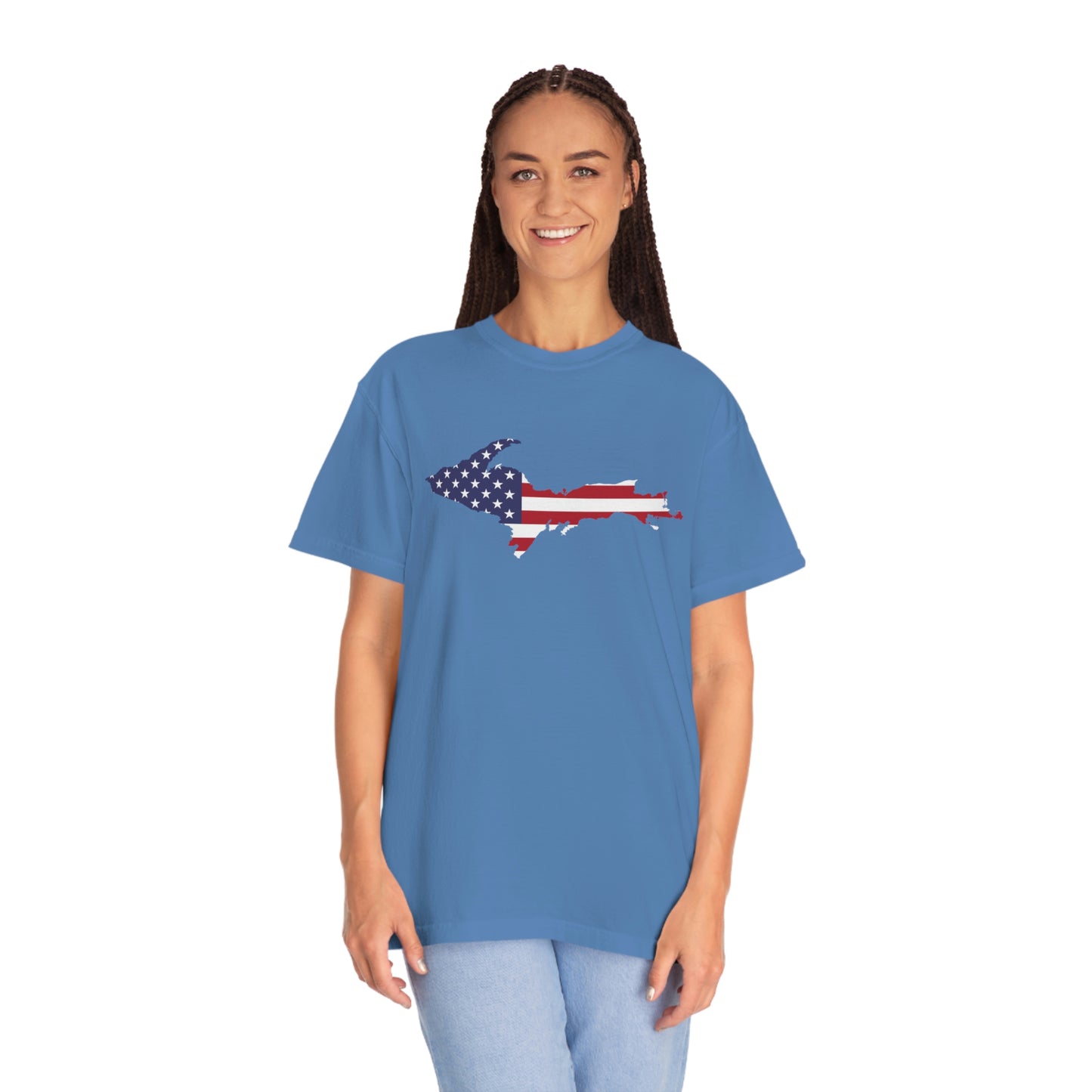 Michigan Upper Peninsula T-Shirt (w/ UP USA Flag Outline) | Unisex Garment-Dyed