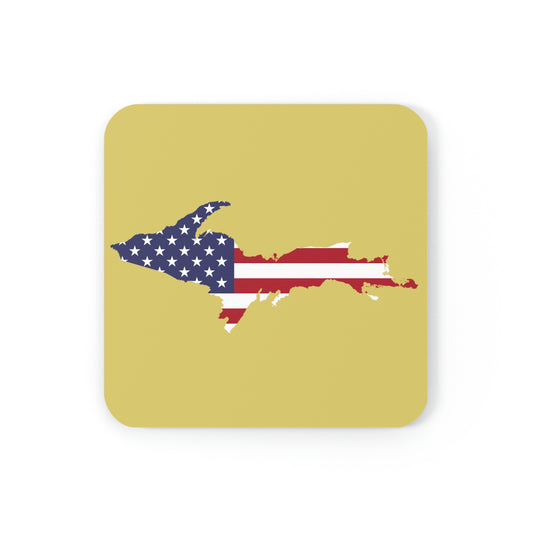 Michigan Upper Peninsula Coaster Set (Plum Yellow w/ UP USA Flag Outline) | Corkwood - 4 pack