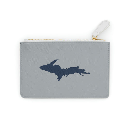 Michigan Upper Peninsula Mini Clutch Bag (Silver w/ Navy UP Outline)