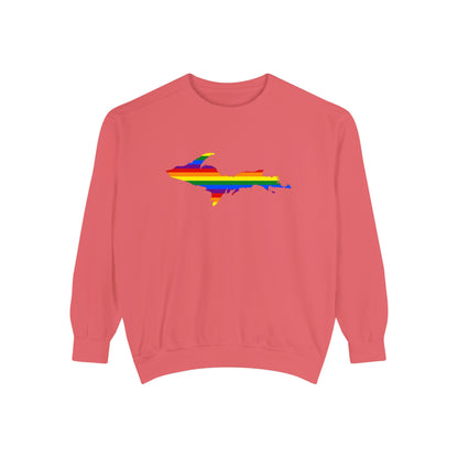 Michigan Upper Peninsula Sweatshirt (w/ UP Pride Flag Outline) | Unisex Garment Dyed