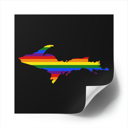 Michigan Upper Peninsula Square Sticker (Black w/ UP Pride Flag Outline) | Indoor/Outdoor