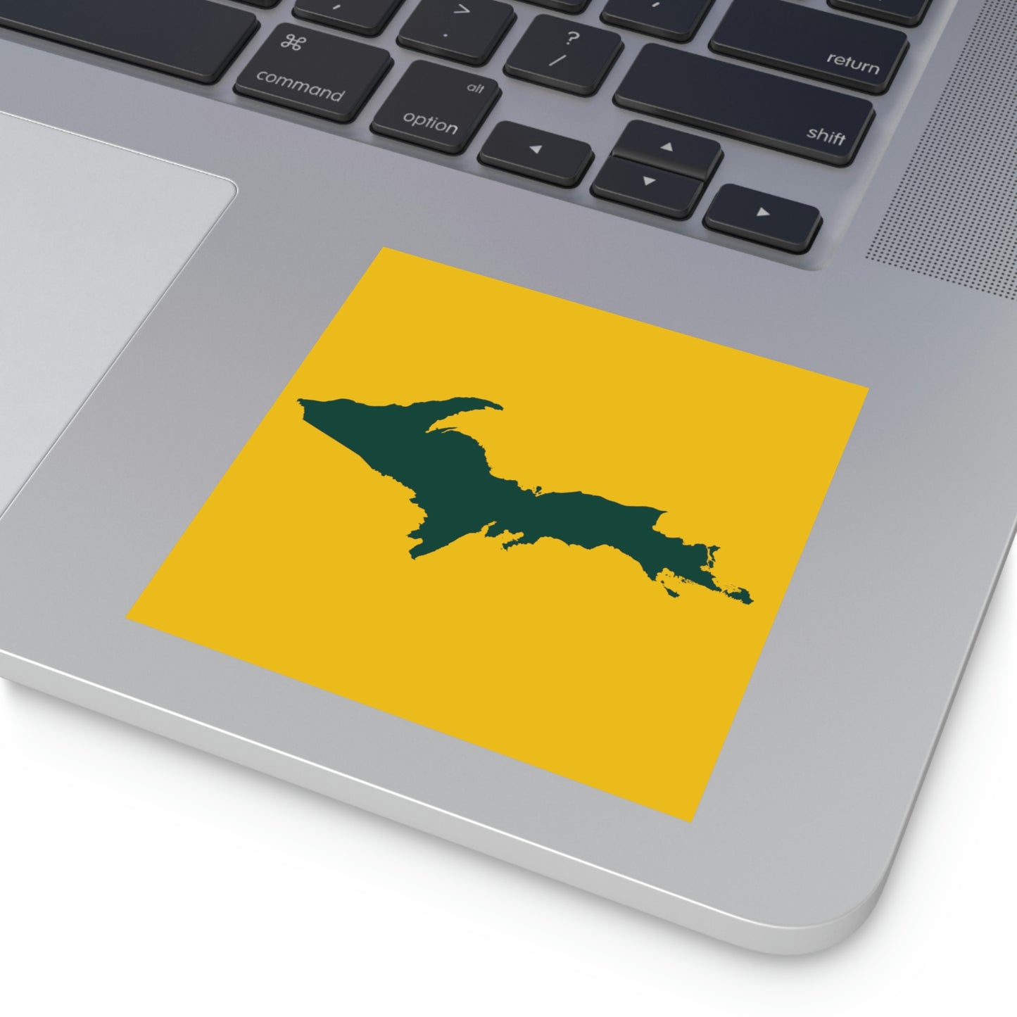 Michigan Upper Peninsula Square Sticker (Gold w/ Green UP Outline) | Indoor/Outdoor