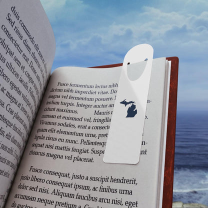 Michigan Outline Metal Bookmark | White/Navy Color - Circumspice Michigan