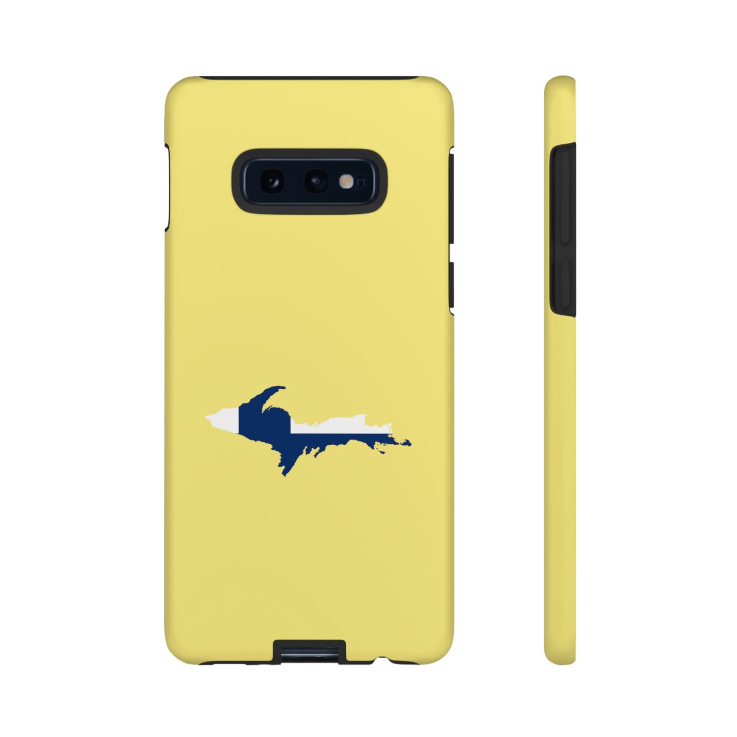 Michigan Upper Peninsula Tough Phone Case (Yellow Cherry Color w/ UP Finland Flag Outline) | Samsung & Pixel Android