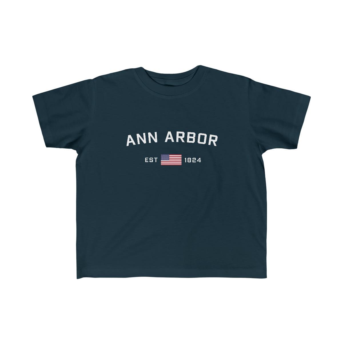 'Ann Arbor EST 1824' T-Shirt  (w/USA Flag Outline) | Toddler Short Sleeve - Circumspice Michigan