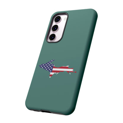 Michigan Upper Peninsula Tough Phone Case (Copper Green w/ UP USA Flag Outline) | Samsung & Pixel Android