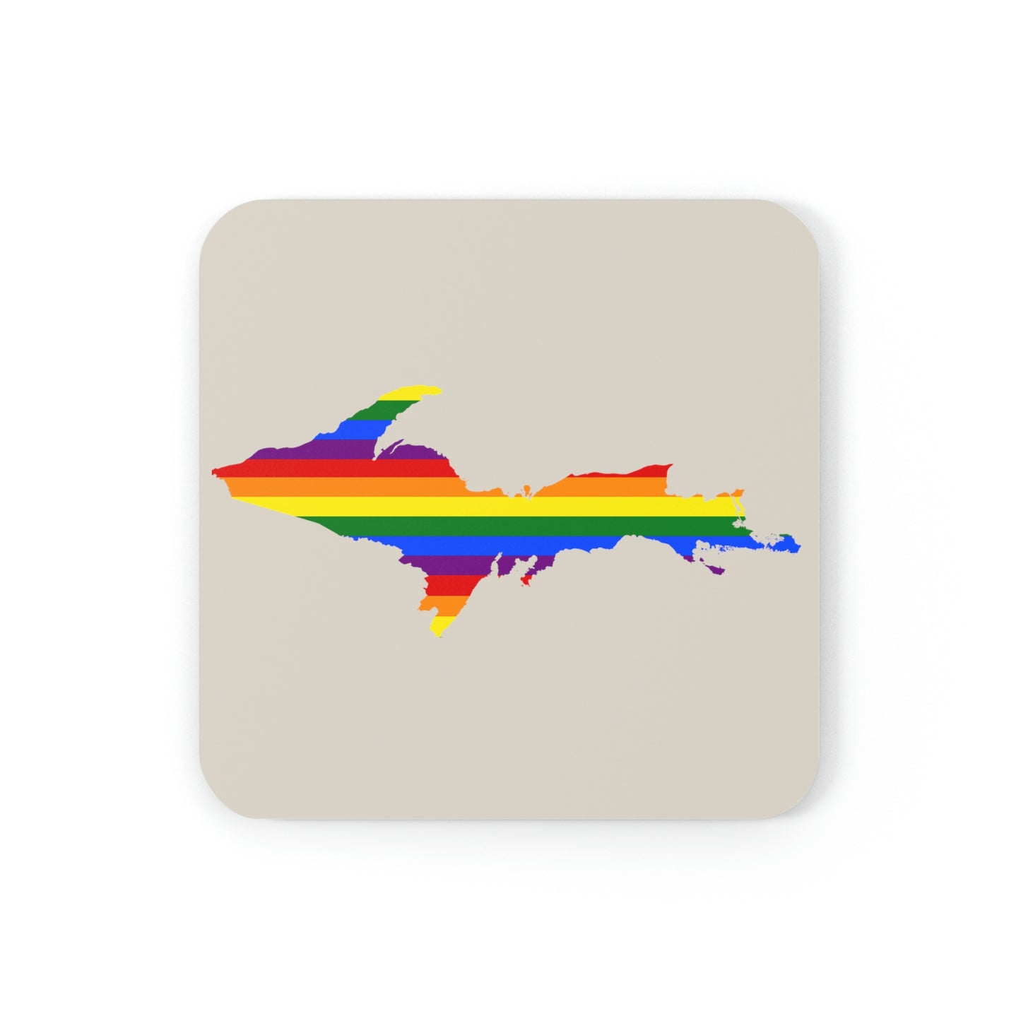 Michigan Upper Peninsula Coaster Set (Canvas Color w/ UP Pride Flag Outline) | Corkwood - 4 pack
