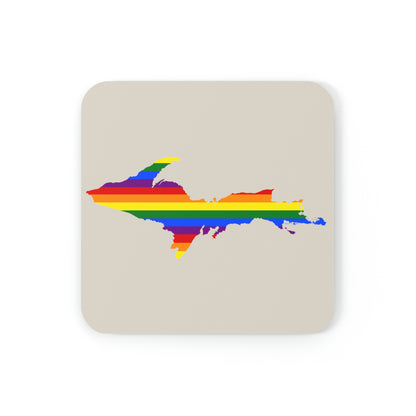 Michigan Upper Peninsula Coaster Set (Canvas Color w/ UP Pride Flag Outline) | Corkwood - 4 pack