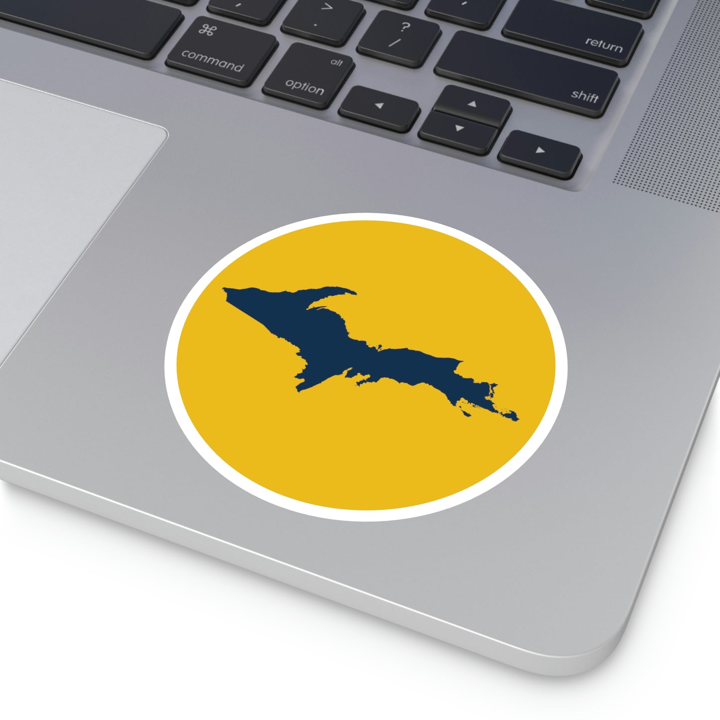 Michigan Upper Peninsula Round Stickers (Gold w/ Navy UP Outline) | Indoor\Outdoor