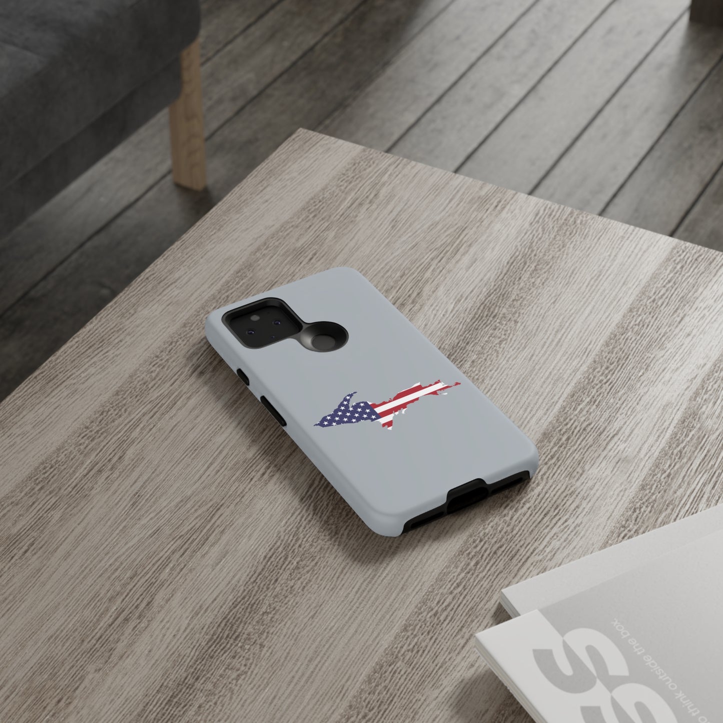 Michigan Upper Peninsula Tough Phone Case (Silver w/ UP USA Flag Outline) | Samsung & Pixel Android