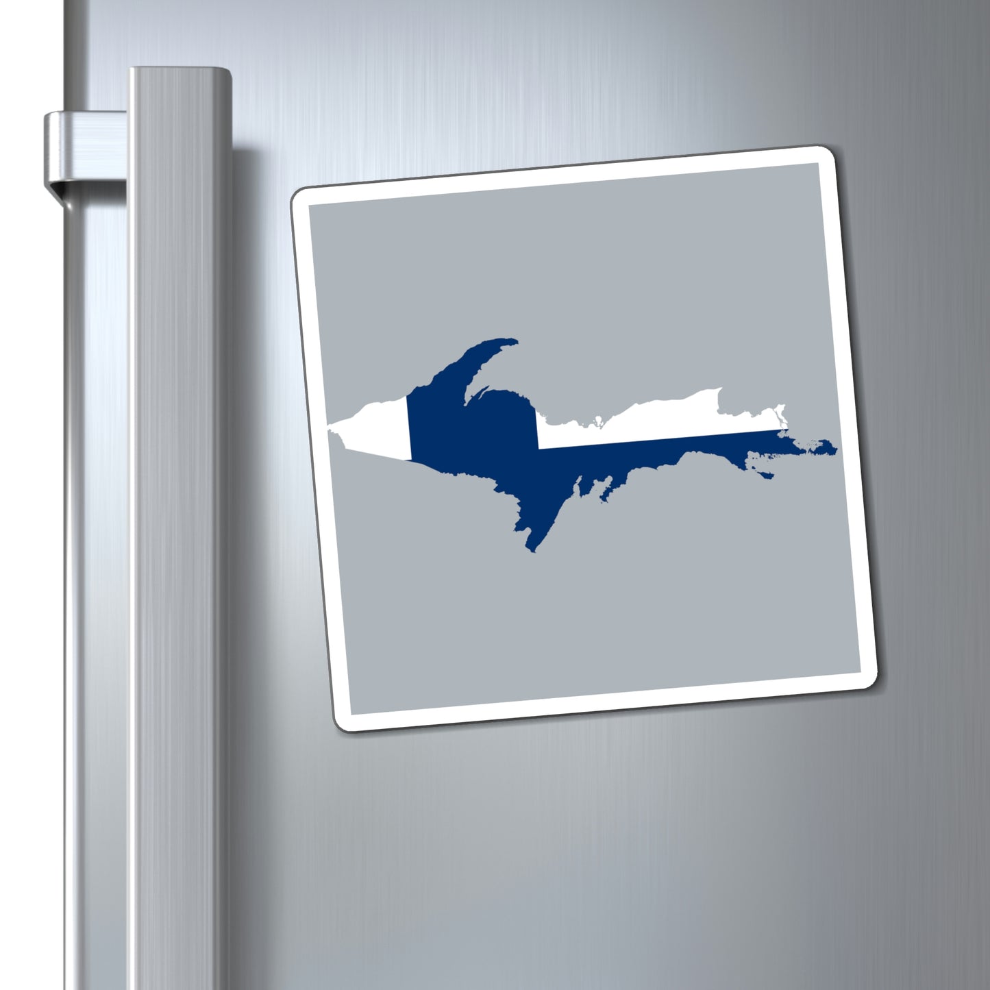 Michigan Upper Peninsula Square Magnet (Silver w/ UP USA Finland Outline)