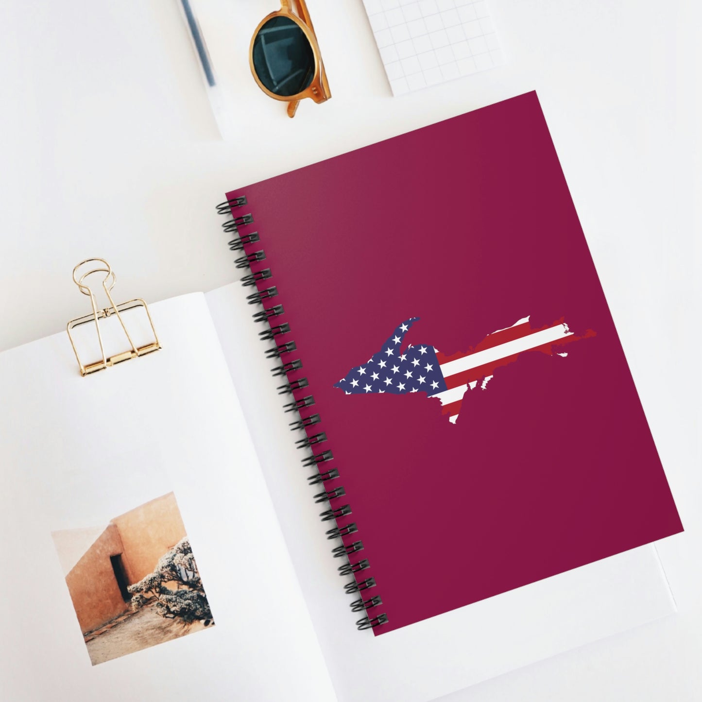 Michigan Upper Peninsula Spiral Notebook (w/ UP USA Flag Outline) | Ruby Red