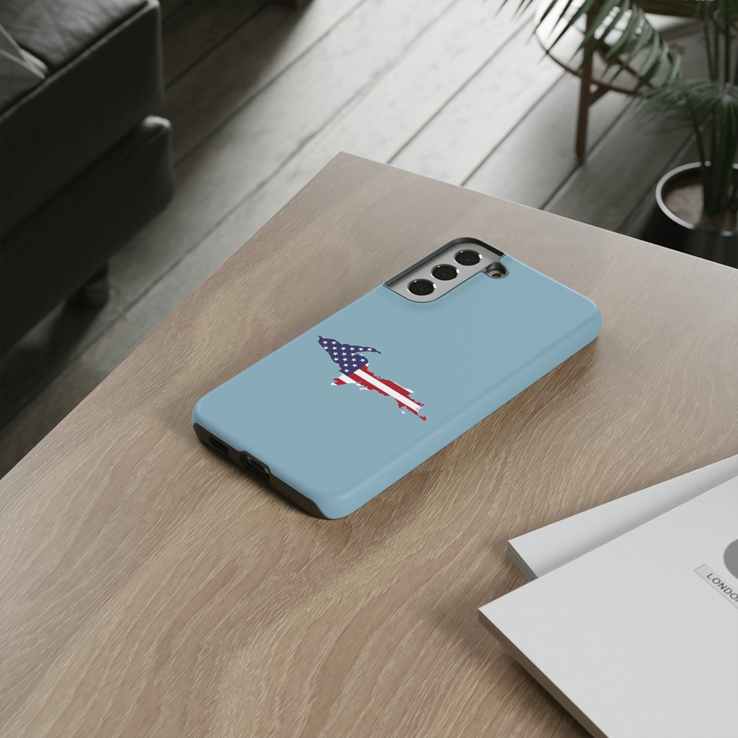 Michigan Upper Peninsula Tough Phone Case (Opal Blue w/ UP USA Flag Outline) | Samsung & Pixel Android