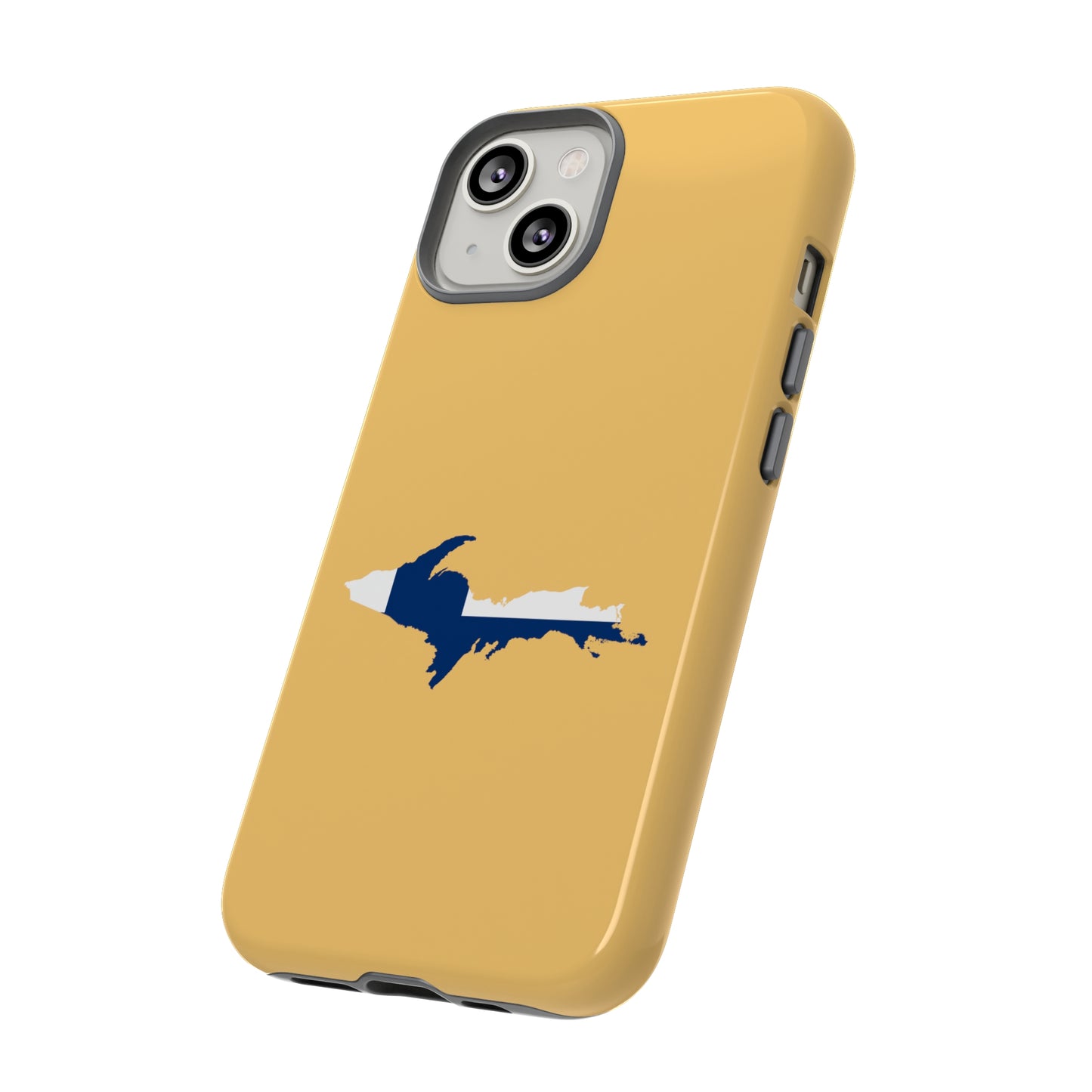 Michigan Upper Peninsula Tough Phone Case (Citrine w/ UP Finland Flag Outline) | Apple iPhone