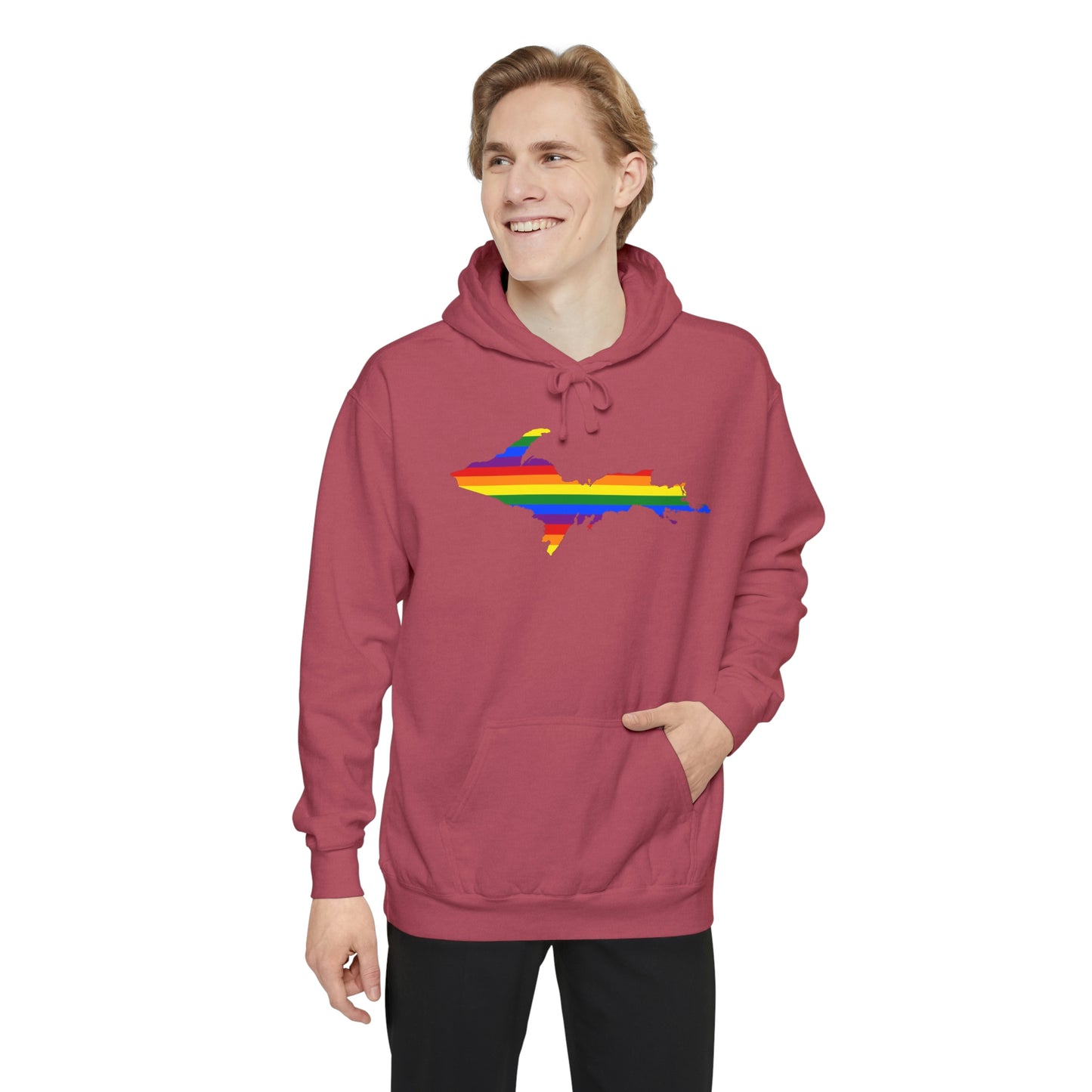 Michigan Upper Peninsula Hoodie (w/ UP Pride Flag Outline) | Unisex Garment-Dyed