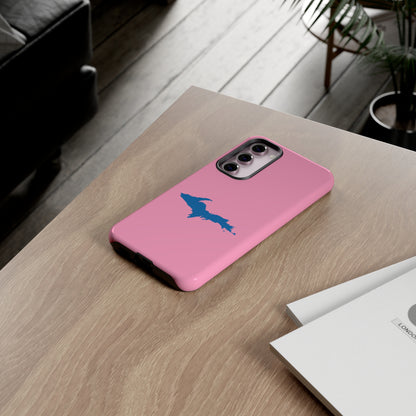 Michigan Upper Peninsula Tough Phone Case ('67 Caddie Pink w/ Azure UP Outline) | Samsung & Pixel Android