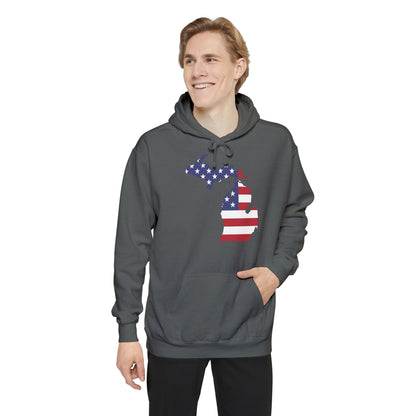 Michigan Upper Peninsula Hoodie (w/ MI USA Flag Outline) | Unisex Garment-Dyed