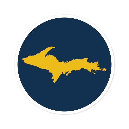 Michigan Upper Peninsula Round Stickers (Navy w/ Gold UP Outline) | Indoor\Outdoor