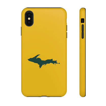 Michigan Upper Peninsula Tough Phone Case (Gold w/ Green UP Outline) | Apple iPhone