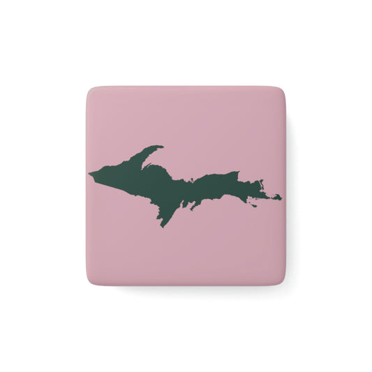 Michigan Upper Peninsula Porcelain Magnet (Pink w/ Green UP Outline)