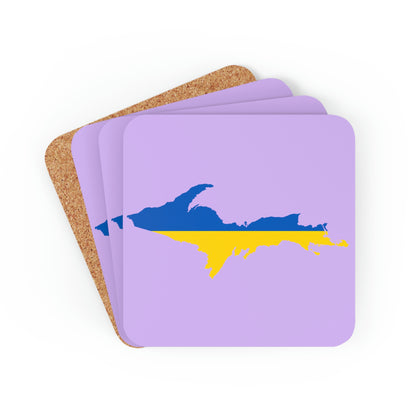 Michigan Upper Peninsula Coaster Set (Lavender w/ UP Ukraine Flag Outline) | Corkwood - 4 pack