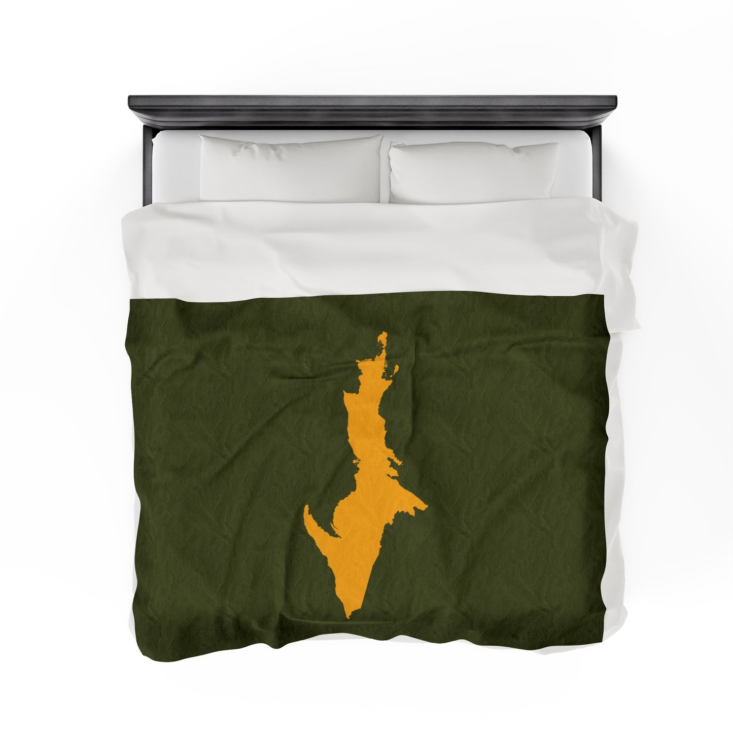 Michigan Upper Peninsula Plush Blanket (w/ Gold UP Outline) | Army Green