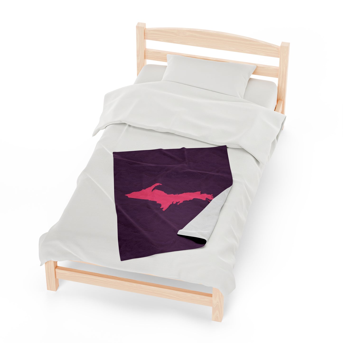 Michigan Upper Peninsula Plush Blanket (w/ Pink UP Outline) | Plum