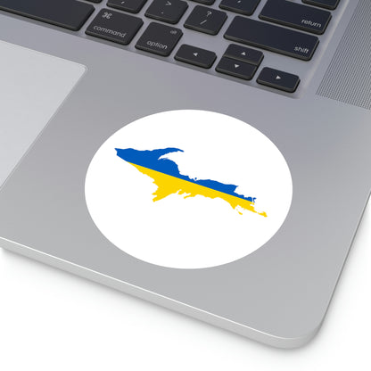 Michigan Upper Peninsula Round Stickers (w/ UP Ukraine Flag Outline) | Indoor\Outdoor