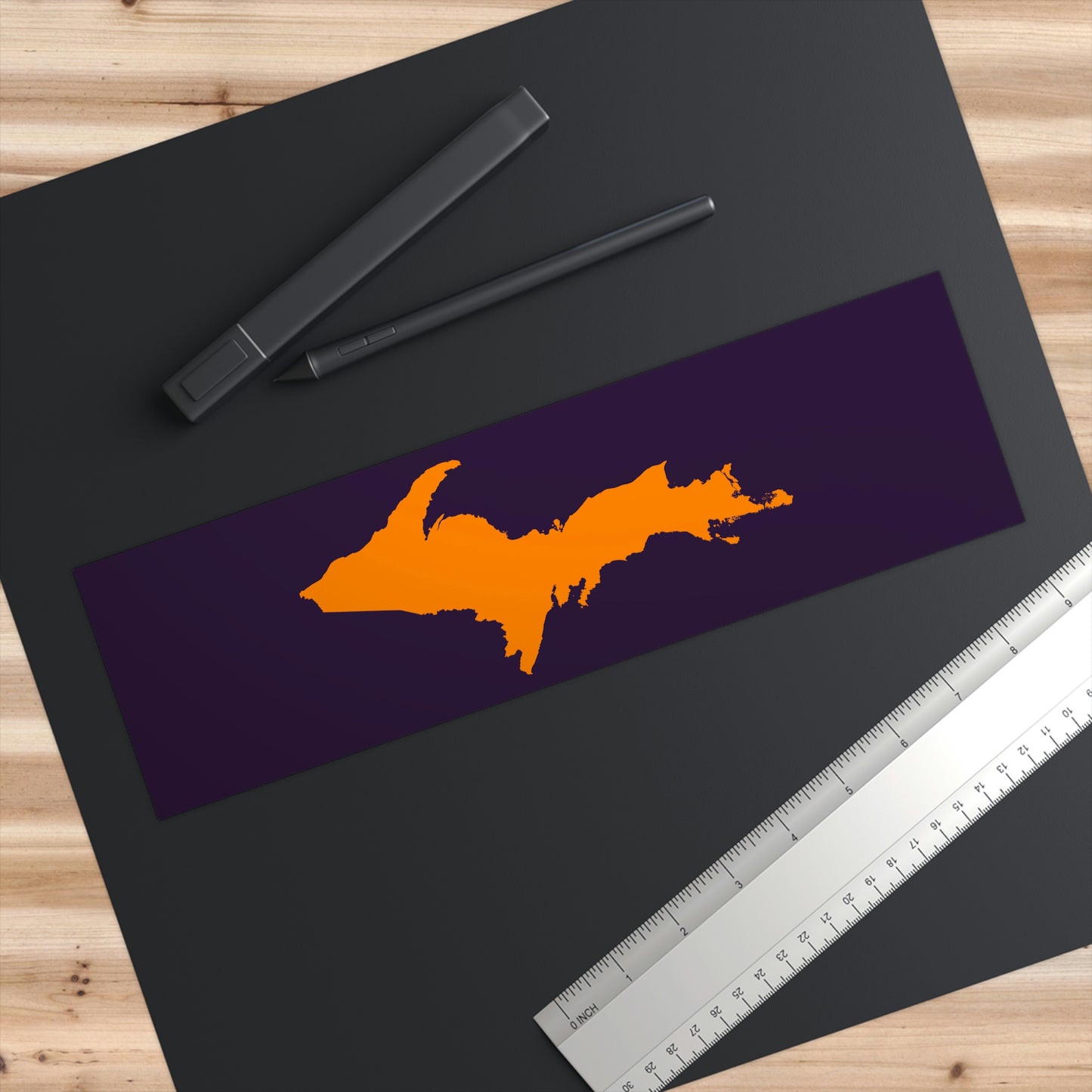 Michigan Upper Peninsula Bumper Sticker (w/ Orange UP Outline) | Blackcurrant Background