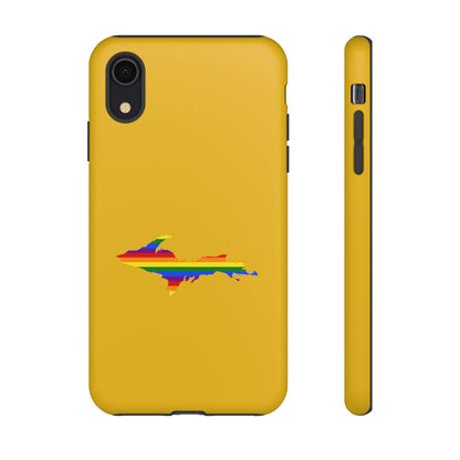 Michigan Upper Peninsula Tough Phone Case (Gold w/ UP Pride Flag Outline) | Apple iPhone