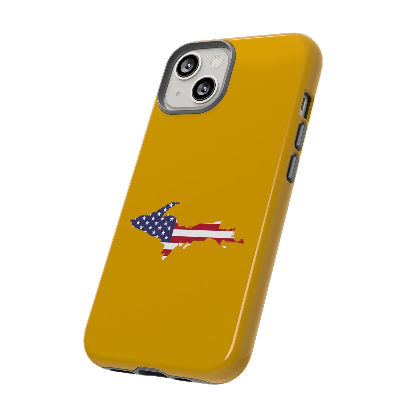 Michigan Upper Peninsula Tough Phone Case (Gold w/ UP USA Flag Outline) | Apple iPhone