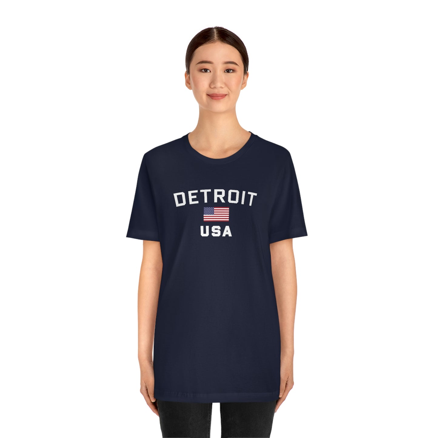 'Detroit USA' T-Shirt (w/ USA Flag Outline) | Unisex Standard Fit