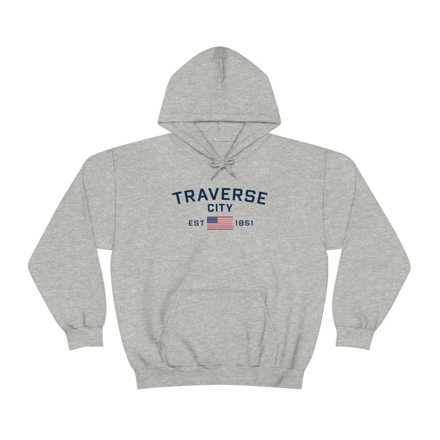 'Traverse City EST 1851' Hoodie (w/USA Flag Outline) | Unisex Standard