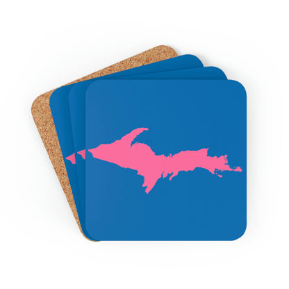 Michigan Upper Peninsula Coaster Set (Azure w/ Pink UP Outline) | Corkwood - 4 pack