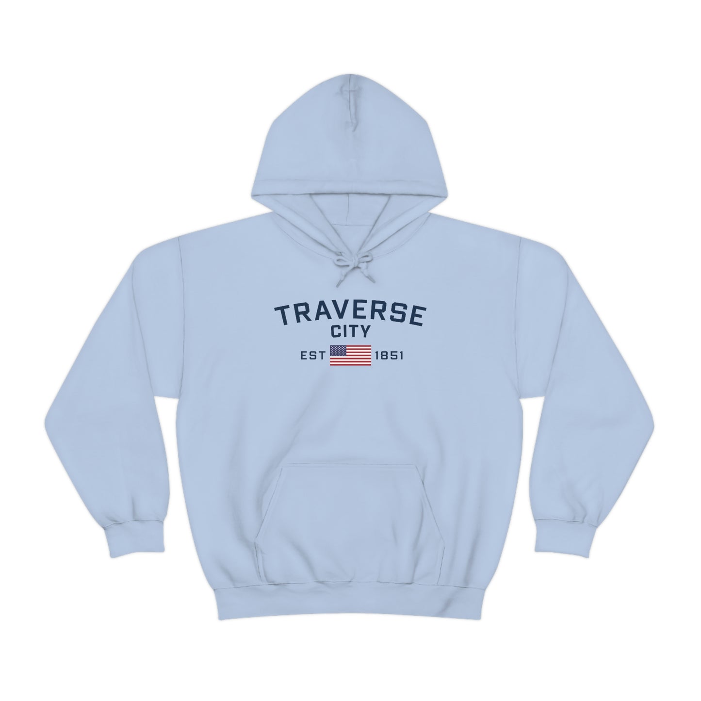 'Traverse City EST 1851' Hoodie (w/USA Flag Outline) | Unisex Standard