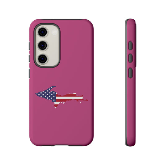 Michigan Upper Peninsula Tough Phone Case (Apple Blossom Pink w/ UP USA Flag Outline) | Samsung & Pixel Android