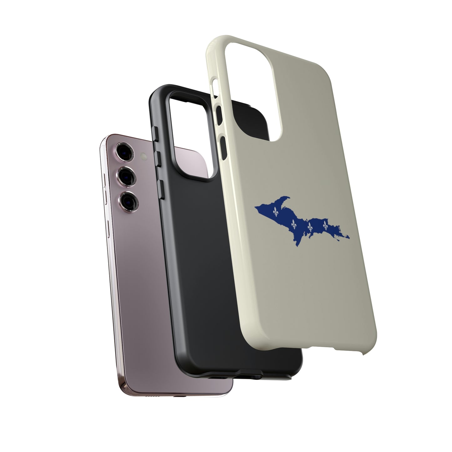 Michigan Upper Peninsula Tough Phone Case (Ivory Color w/ UP Quebec Flag Outline) | Samsung & Pixel Android