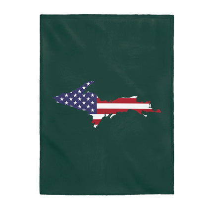 Michigan Upper Peninsula Plush Blanket (w/ UP USA Flag Outline) | Green