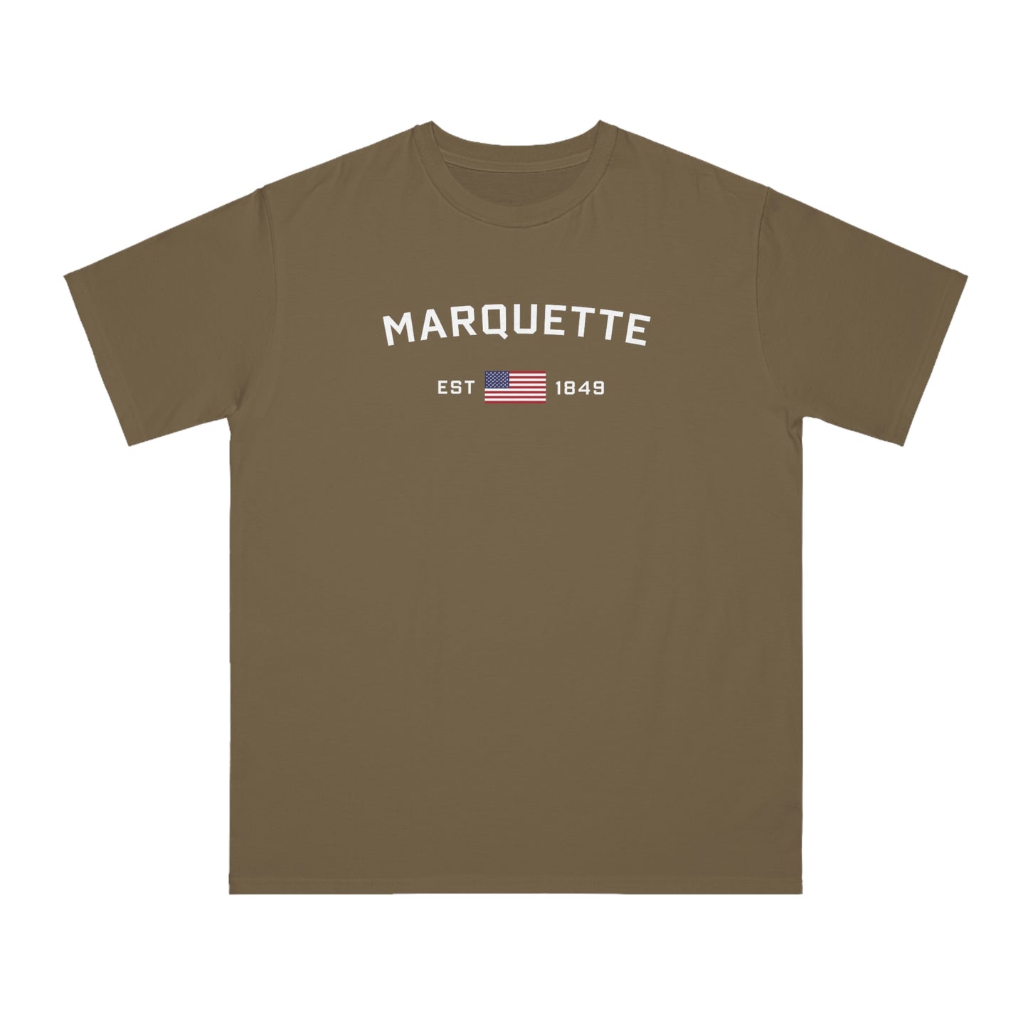 'Marquette EST 1849' T-Shirt (White/Navy Type w/ USA Flag | Organic Unisex