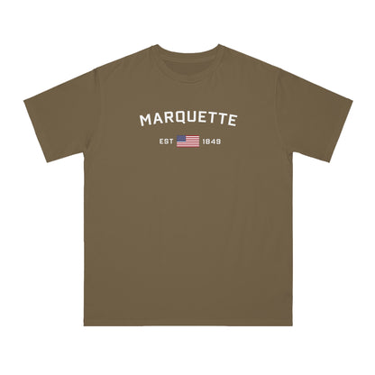 'Marquette EST 1849' T-Shirt (White/Navy Type w/ USA Flag | Organic Unisex